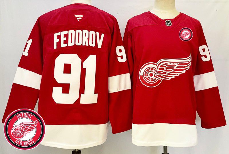 Men Detroit Red Wings #91 Fedorov Red Fanatics 2025 NHL Jersey style 3->detroit red wings->NHL Jersey